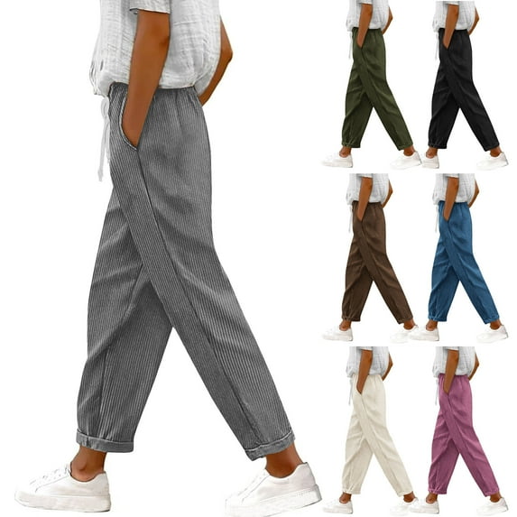 HVOBTTY Women's Straight Leg Pants, Fall Pants for Women, Women's Casual Solid Color Loose Fitting Pocket Corduroy Daily Wear Trousers Brown,M