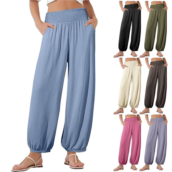 HVOBTTY Women's Fall Straight Leg Long Pants Linen Loose for Casual Daily Outs