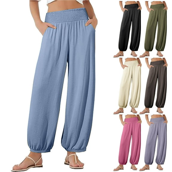 HVOBTTY Women's Straight Leg Pants, Fall Pants for Women, Women's Casual Solid Color Loose Lightweight Breathable Wide Leg Linen Pants Hot Pink,S