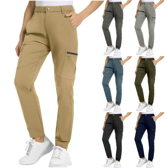 Fall Saving! HVOBTTY Women's Straight Leg Pants, Fall Pants for Women, Women's Casual Solid Color Outdoor Hiking Trekking Wear Sports Long Pants Black,S