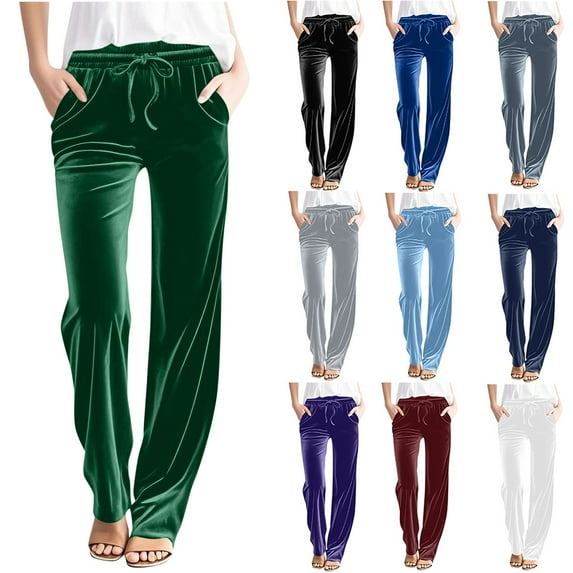 HVOBTTY Women's Straight Leg Pants, Fall Pants for Women, Women's Casual Solid Color Tie Velvet Wide Leg Straight Pants with Pockets Purple,XXL
