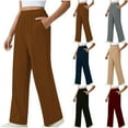 thumbnail image 1 of Fall Saving! HVOBTTY Women's Straight Leg Pants, Fall Pants for Women, Women's Casual Solid Color Wide Leg Drawstring High Waist Sporty Pants with Pockets Dark Blue,XXL, 1 of 5