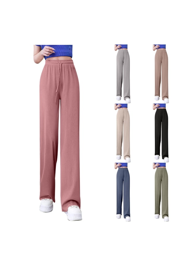 Women's Straight Leg Trousers, Fall Pants for Women, Women's Casual Loose High Waisted Ice Silk Drape Slim Straight Leg Pants Black, S