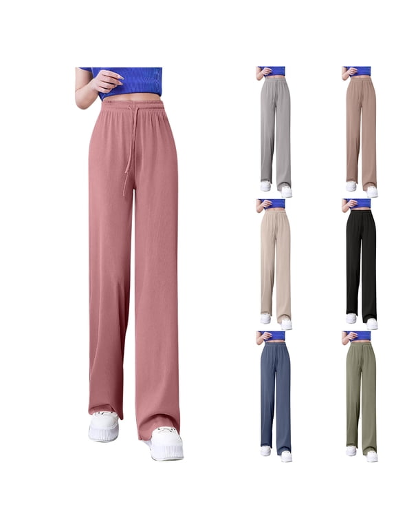 Women's Straight Leg Trousers, Fall Pants for Women, Women's Casual Loose High Waisted Ice Silk Drape Slim Straight Leg Pants Black, XL