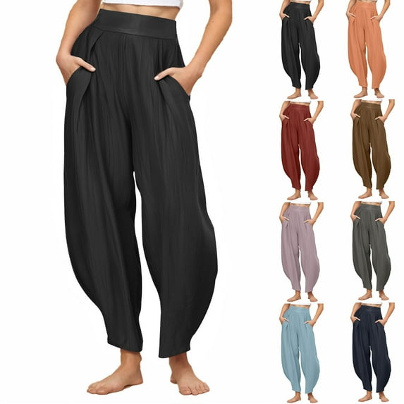 Fall Saving! HVOBTTY Women's Straight Leg Trousers, Fall Pants for Women, Women's Casual Solid Color Breathable Everyday Wear Double Side Pockets Long Pants Black,S