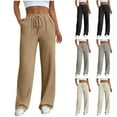 thumbnail image 1 of HVOBTTY Women's Straight Leg Trousers, Fall Pants for Women, Women's Casual Solid Color High Waisted Side Pockets Elastic Waist Tie Long Pants Khaki, S, 1 of 5