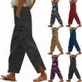 thumbnail image 1 of HVOBTTY Women's Straight Leg Trousers, Fall Pants for Women, Women's Casual Solid Color Loose Straight Leg Drawstring Linen Side Slits Long Pants with Pockets Gray,M, 1 of 5