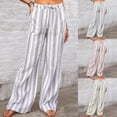 thumbnail image 1 of HVOBTTY Women's Straight Leg Trousers, Fall Pants for Women, Women's Casual Striped Print Side Pockets Elastic Waist Drawstring Long Pants Gray, XL, 1 of 5