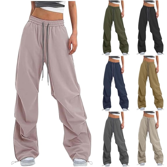 HVOBTTY Women's Fall Straight Leg Long Trousers Loose with Drawstring Elastic Belt Pants