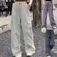 thumbnail image 1 of HVOBTTY Women's Fall Wide Leg Long Cargo Pants High Waist Drawstring Waist Cuffed Ankles Draping Cut, 1 of 4