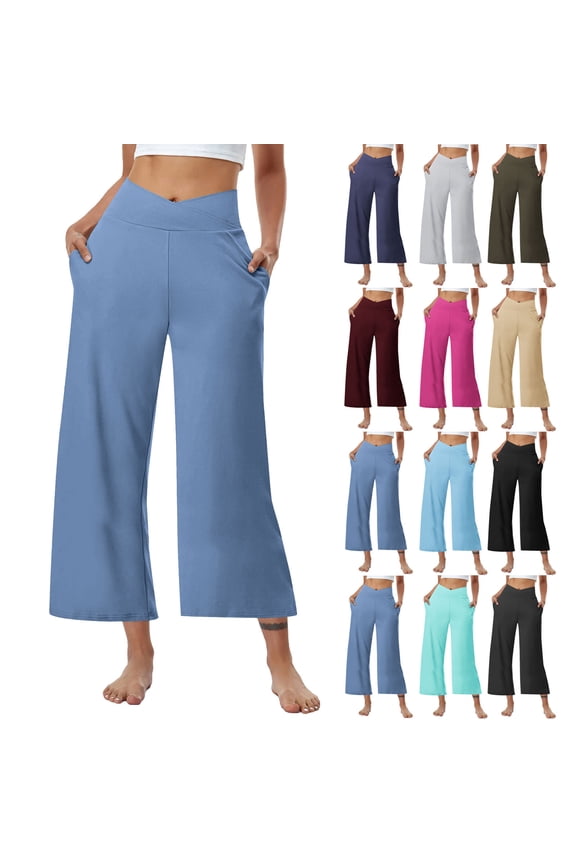 Women's Wide Leg Pants, Fall Pants for Women, Women's Casual Solid Color Loose Fitting Athletic Straight Wide Leg Cropped Pants with Pockets Mint Green,XL