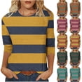 thumbnail image 1 of HVOBTTY Womens 3/4 Sleeves Pullover T Shirt, Fall Tops for Women, Women's Casual 3/4 Sleeve Patchwork Print Crew Neck Go Out T Shirt Navy, XXL, 1 of 5