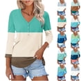 thumbnail image 1 of HVOBTTY Womens 3/4 Sleeves Pullover T Shirt, Fall Tops for Women, Women's Casual Print V Neck 3/4 Sleeve Patchwork T Shirt with Button Gray, XXL, 1 of 5