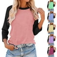 thumbnail image 1 of Fall Saving! HVOBTTY Womens 3/4 Sleeves Pullover T Shirt, Fall Tops for Women, Women's Casual Printed Crew Neck 3/4 Sleeve Raglan Sleeve Patchwork Loose T Shirt Pink, XXXL, 1 of 4