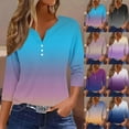 thumbnail image 1 of Fall Saving! HVOBTTY Womens 3/4 Sleeves Pullover T Shirt, Fall Tops for Women, Women's Casual Gradient Print 3/4 Sleeve V Neck Button Top Yellow, XL, 1 of 5