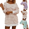 thumbnail image 1 of Fall Saving! HVOBTTY Womens Long Sleeve Pullover Sweatshirt, Fall Tops for Women, Women's Casual Striped Print Back Crew Neck Cutout Loose Top with Pocket Purple, L, 1 of 5
