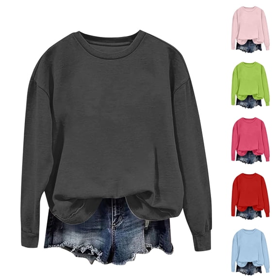 HVOBTTY Womens Long Sleeve Pullover Sweatshirt, Fall Tops for Women, Women's Solid Color Crew Neck Loose Fleece Pullover Sweatshirt Mint Green, S