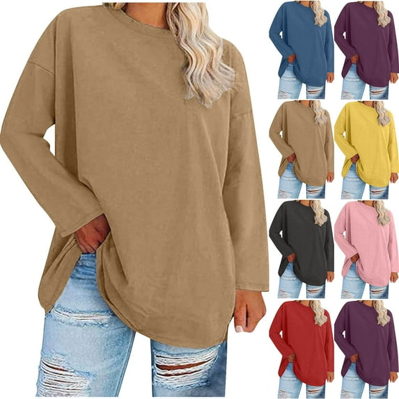 HVOBTTY Womens Long Sleeve Pullover T Shirt, Fall Tops for Women Plus Size, Women's Plus Size Solid Color Crew Neck Warm Layering T Shirt Sky Blue, XXL
