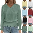 thumbnail image 1 of Fall Saving! HVOBTTY Womens Long Sleeve Pullover T Shirt, Fall Tops for Women, Women's Casual Fashion Soft Solid Color V Neck Pullover Going Out Clothes Top Green, S, 1 of 5