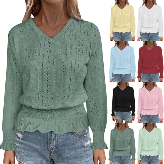 HVOBTTY Womens Long Sleeve Pullover T Shirt, Fall Tops for Women, Women's Casual Fashion Soft Solid Color V Neck Pullover Going Out Clothes Top Red, XL