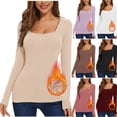thumbnail image 1 of HVOBTTY Womens Long Sleeve Pullover T Shirt, Fall Tops for Women, Women's Casual Soft Solid Color Crew Neck Double Fleece Lined Basic Top Brown, M, 1 of 4