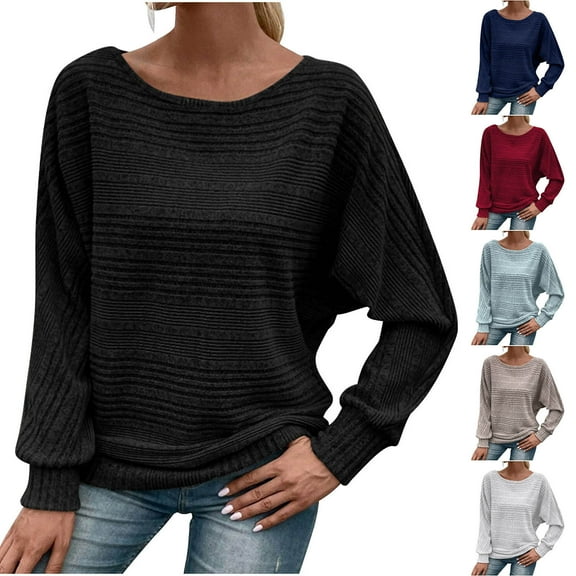 HVOBTTY Womens Long Sleeve Pullover T Shirt, Fall Tops for Women, Women's Casual Soft Solid Color Crew Neck Patchwork Pullover T Shirt Navy, XL