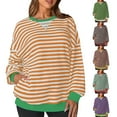 thumbnail image 1 of HVOBTTY Womens Long Sleeve Pullover T Shirt, Fall Tops for Women, Women's Casual Striped Color Block Crew Neck Loose Comfortable Top Black, XXL, 1 of 5