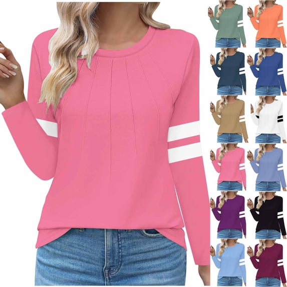HVOBTTY Womens Long Sleeve Pullover T Shirt, Fall Tops for Women, Women's Fashion Casual Printed Round Neck Hitting Stripe Top Black, XXXL