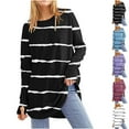 thumbnail image 1 of HVOBTTY Womens Long Sleeve Pullover T Shirt, Fall Tops for Women, Women's Plus Size Striped Crew Neck Raglan Sleeve Thumb Hole Top Pink, XXL, 1 of 4