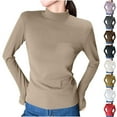 thumbnail image 1 of HVOBTTY Womens Long Sleeve Pullover T Shirt, Fall Tops for Women, Women's Casual Basic Solid Color Mock Neck Pullover Top Khaki, XL, 1 of 4