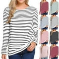 thumbnail image 1 of HVOBTTY Womens Long Sleeve Pullover T Shirt, Fall Tops for Women, Women's Casual Crew Neck Striped Print Lightweight Top Blue, L, 1 of 5