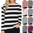 thumbnail image 1 of HVOBTTY Womens Long Sleeve Pullover T Shirt, Fall Tops for Women, Women's Casual Crew Neck Striped Print Lightweight Top Pink, S, 1 of 4