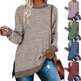 thumbnail image 1 of HVOBTTY Womens Long Sleeve Pullover T Shirt, Fall Tops for Women, Women's Casual Plus Size Color Block Crew Neck Loose Top Beige, M, 1 of 5