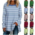 thumbnail image 1 of HVOBTTY Womens Long Sleeve Pullover T Shirt, Fall Tops for Women, Women's Casual Round Neck Striped Print Long Shirt Green, L, 1 of 5