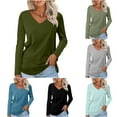 thumbnail image 1 of Fall Saving! HVOBTTY Womens Long Sleeve Pullover T Shirt, Fall Tops for Women, Women's Casual Solid Color V Neck Daily Wear Sport Top Blue, XL, 1 of 5