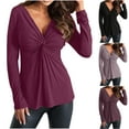 thumbnail image 1 of HVOBTTY Womens Long Sleeve Pullover T Shirt, Fall Tops for Women, Women's Casual Solid Color V Neck Elegant Undershirt T Shirt Pink, XXL, 1 of 5