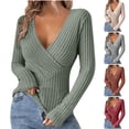 thumbnail image 1 of Fall Saving! HVOBTTY Womens Long Sleeve Pullover T Shirt, Fall Tops for Women, Women's Casual Solid Color V Neck Slim Fitting Basic Top Brown, XL, 1 of 5