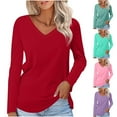 thumbnail image 1 of Fall Saving! HVOBTTY Womens Long Sleeve Pullover T Shirt, Fall Tops for Women, Women's Soft Solid Color V Neck Lightweight Going Out Tops Red, L, 1 of 5