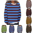 thumbnail image 1 of HVOBTTY Womens Long Sleeve Pullover T Shirt, Fall Tops for Women, Women's Stripe Crew Neck Drop Shoulder Layered Look T Shirt Yellow, XL, 1 of 4