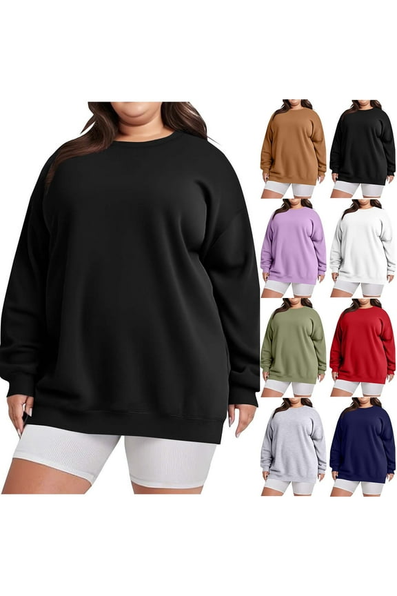 Red Sweatshirt for Women Fall Fashion Long Sleeve Cre W Neck Pullover Sweatshirts Plus Size Solid Color Loose Causal Sweat Jacket