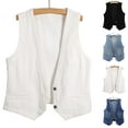 thumbnail image 1 of Kctiaxy White Vest Tops for Women Sleeveless V-Neck Causal Jean Vest Solid Color Button Down Versatile Fashion Tank Top Vest with Pockets, 1 of 5