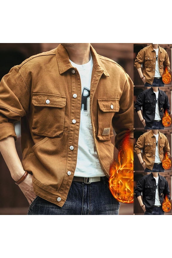 Yellow Winter Jackets for Men Long Sleeve Turn-down Collar Jacket Coat Vintage Print Cotton Versatile Style Fashion Causal Fall Winter Jacket