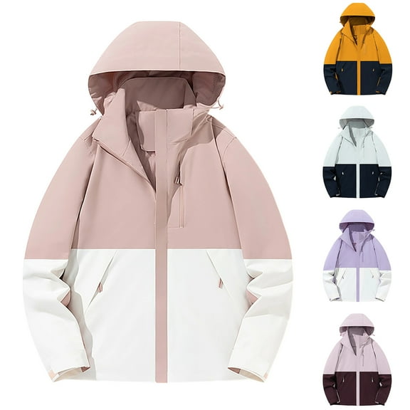 Kctiaxy Yellow Womens Rain Jacket Lightweight Waterproof Raincoat Loose Drawstring Hoodied Windbreaker Jacket Solid Color Long Sleeve Zipper Jacket with Pockets