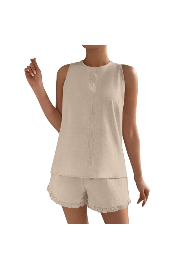 Fall Saving Outfits Set for Women 2 Piece Fall Sets for Women Ladies' Spring Summer V neck Solid Color Loose Sleeveless Tank Ruffle Shorts Set Suits my orders placed recently by me