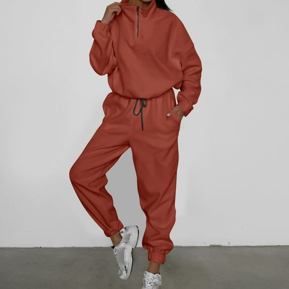 Outfits Set for Women Fall Lounge Sets for Women Women Fall and Winter Fashion Casual Loose Zipper Collar Sweater Two piece Set Long sleeved Round Neck Blouse shirt Set Get it Fast