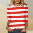 thumbnail image 1 of Fall Saving QUINDOS 3/4 Sleeve T Shirts for Women Striped Womens Tops Casual Red Striped Crew Neck Classic Fit Tops, 1 of 5
