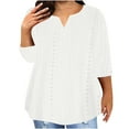 thumbnail image 1 of Fall Saving!QUINDOS 3/4 Sleeve Womens T Shirts Plus Size Ladies Tops Plus Size Casual V-Neck Loose Fit Solid White Tops, 1 of 5