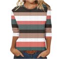 thumbnail image 1 of Fall Saving QUINDOS Womens Shirts 3/4 Sleeve Striped Women Tops Striped Crew Neck Khaki Casual Loose Fit Tops, 1 of 3