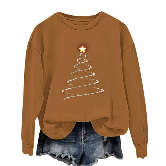 Fall Saving Talove Long Sleeve Shirts for Women Graphic Printed Sweatshirt Fall Fashion Must Haves Crew Neck Tshirts Womens Tops Long Sleeve Dressy Christmas Shirts