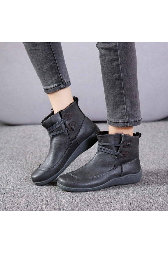 Fall Saving! Tuobarr Boots for Women Ankle Booties, Women's Casual Flat Retro Lace-Up Boots Side Zipper Round Toe Shoes Boots, Gray US Size 6